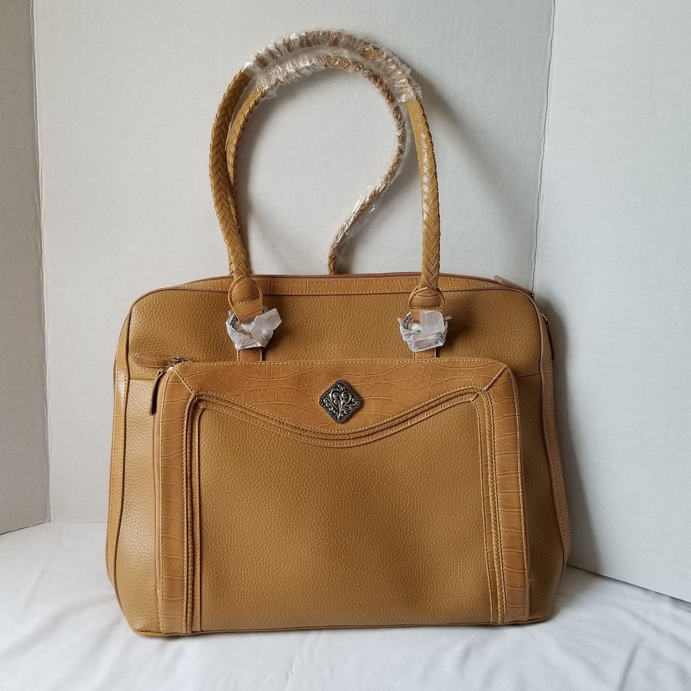 Coldwater Creek Tan Faux Leather Briefcase NWOT